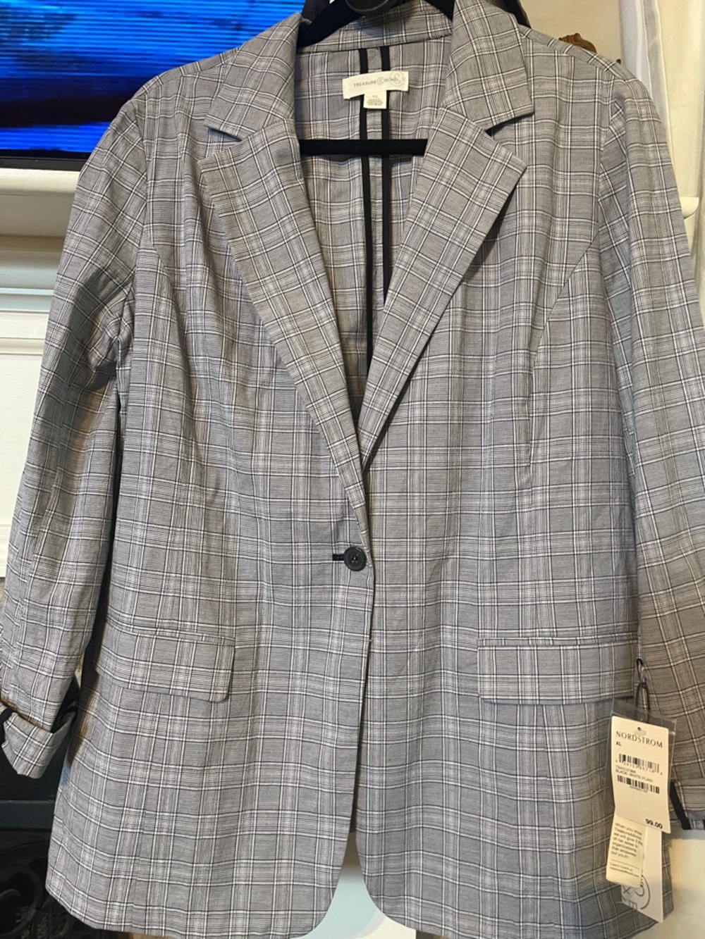 Nordstrom Gray Plaid Single-Button Blazer- XL - NWT